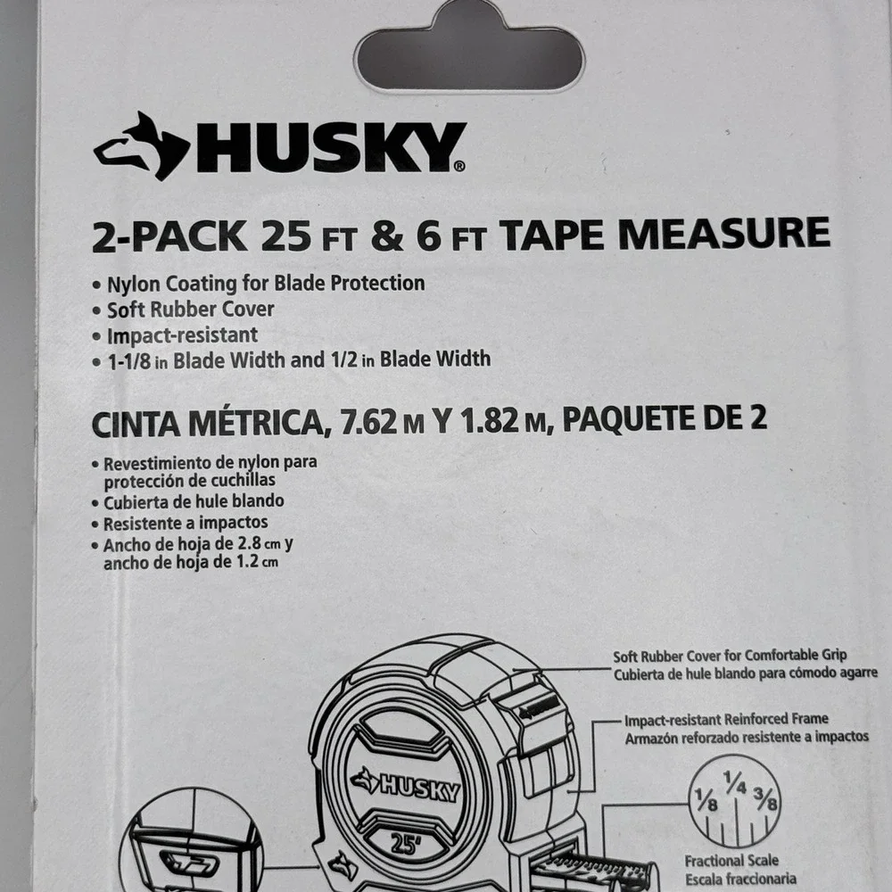 Husky Tape Measure Set 25 Ft 6 Ft Mini Measuring Tape Rubber Grip 2 Pack SAE